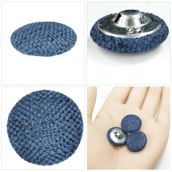 画像5: リネン調布張り シャンクボタン【ネイビー】20mm 6個入 丸型 足つき 手芸 服飾 付け替え きらきらぷんぷん丸 B-1887 (5)