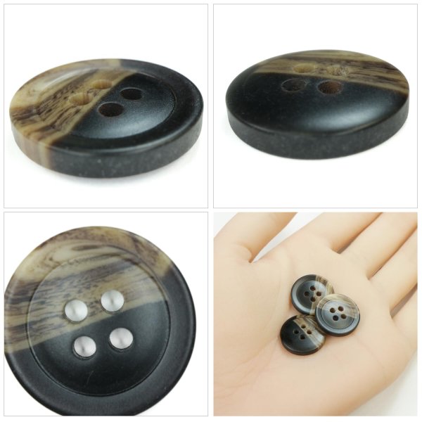 画像5: ツートン樹脂ボタン 木目調【ブラック＆ブラウン】18mm 8個入 四つ穴 丸型 手芸 服飾 付け替え きらきらぷんぷん丸 B-1910 (5)