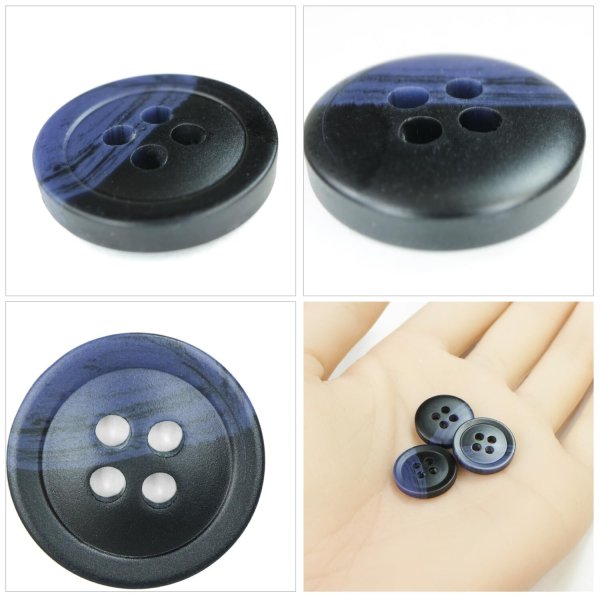 画像5: ツートン樹脂ボタン 木目調【ブラック＆ネイビー】15mm 10個入 四つ穴 丸型 手芸 服飾 付け替え きらきらぷんぷん丸 B-1912 (5)