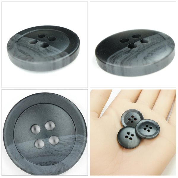 画像5: ツートン樹脂ボタン 木目調【ブラック＆グレー】20mm 6個入 四つ穴 丸型 手芸 服飾 付け替え きらきらぷんぷん丸 B-1917 (5)