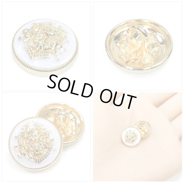 画像5: メタルボタン エンブレム 【ホワイト＆ゴールド】15mm 10個入 丸型 足つき 2トーン 手芸 服飾 付け替え きらきらぷんぷん丸 B-1918 (5)