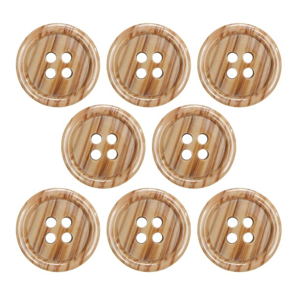 画像1: 木目調樹脂ボタン【ブラウン】18mm 8個入 4穴 丸型 手芸 服飾 付け替え きらきらぷんぷん丸 B-2025 (1)