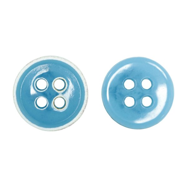 画像1: 四つ穴ボタン【アクアブルー】ホワイトリム ヴィンテージ風 11.5mm 10個入 丸型 手芸 服飾 付け替え きらきらぷんぷん丸 B-2031 (1)