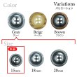 画像3: 樹脂ボタン 木目調リム【グレー】15mm 10個入 丸型 四つ穴 表付け 手芸 服飾 付け替え きらきらぷんぷん丸 B-2073 (3)