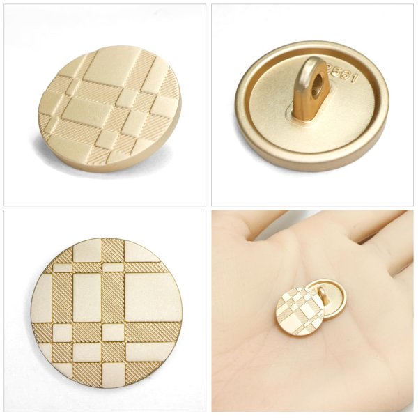 画像6: メタルボタン 格子柄【ゴールド】15mm 10個入 丸型 足つき 立体柄 手芸 服飾 付け替え きらきらぷんぷん丸 B-2082 (6)