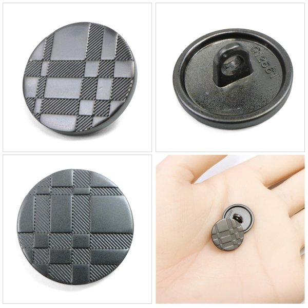 画像6: メタルボタン 格子柄【ブラック】15mm 10個入 丸型 足つき 立体柄 手芸 服飾 付け替え きらきらぷんぷん丸 B-2085 (6)