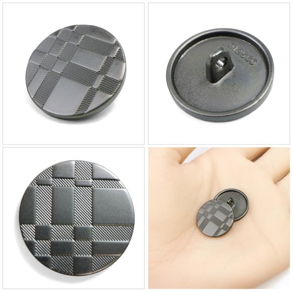 画像6: メタルボタン 格子柄【ブラック】18mm 8個入 丸型 足つき 立体柄 手芸 服飾 付け替え きらきらぷんぷん丸 B-2086 (6)