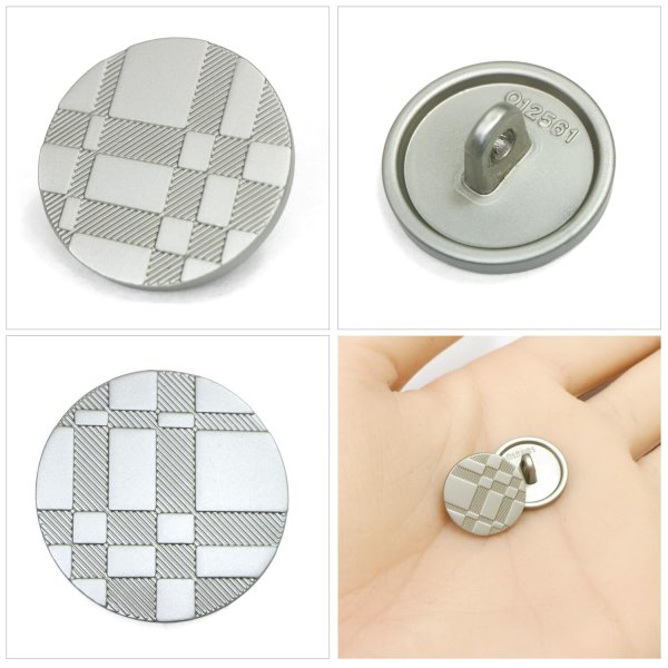 画像6: メタルボタン 格子柄【シルバー】15mm 10個入 丸型 足つき 立体柄 手芸 服飾 付け替え きらきらぷんぷん丸 B-2088 (6)