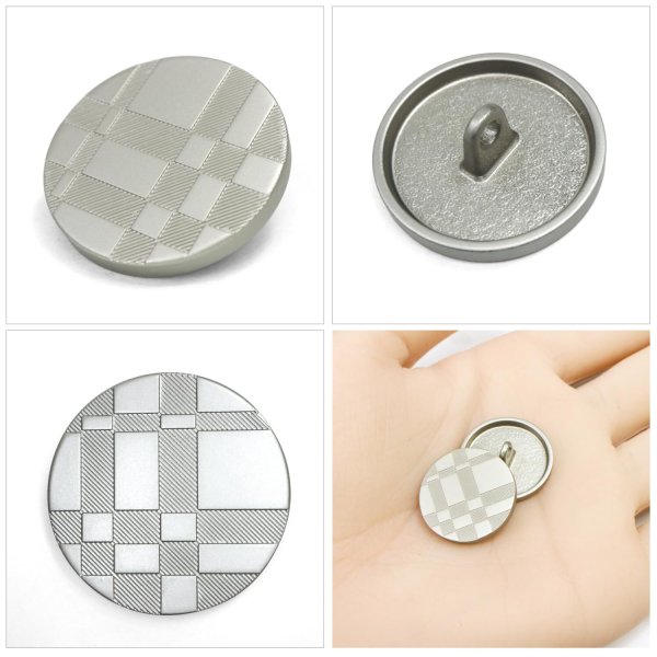 画像6: メタルボタン 格子柄【シルバー】20mm 6個入 丸型 足つき 立体柄 手芸 服飾 付け替え きらきらぷんぷん丸 B-2090 (6)