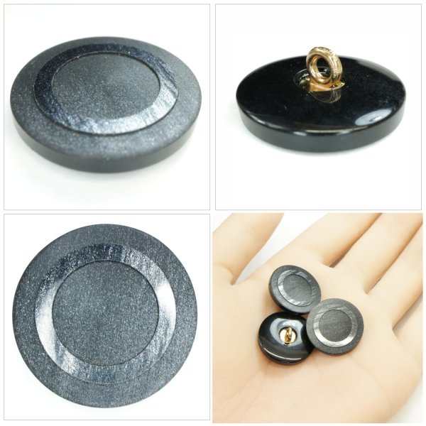 画像5: 樹脂ボタン リングデザイン【ブラック】20mm 6個入 丸型 足つき 手芸 服飾 付け替え きらきらぷんぷん丸 B-2093 (5)