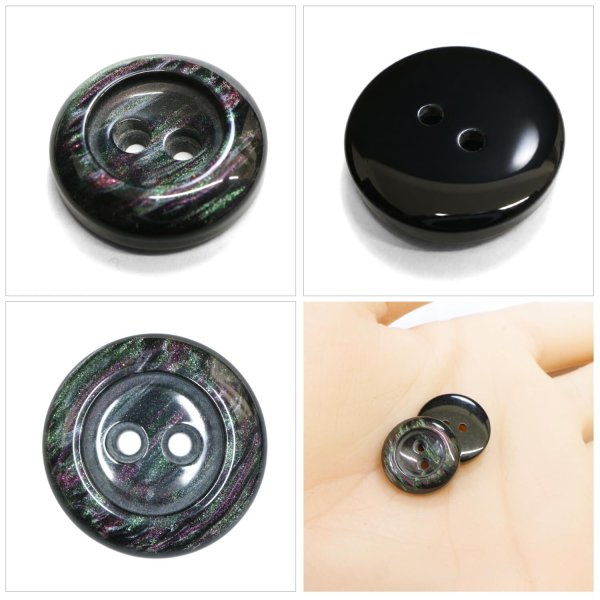 画像5: 二つ穴樹脂ボタン【ブラック】15mm 10個入 シェル調 丸型 光沢 模様 手芸 服飾 付け替え きらきらぷんぷん丸 B-2152 (5)