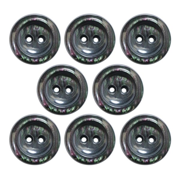 画像1: 二つ穴樹脂ボタン【ブラック】17.5mm 8個入 シェル調 丸型 光沢 模様 手芸 服飾 付け替え きらきらぷんぷん丸 B-2153 (1)