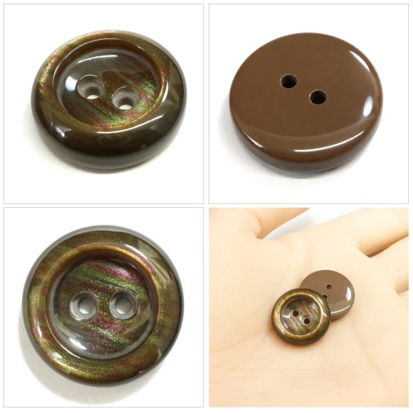 画像5: 二つ穴樹脂ボタン【ブラウン】17.5mm 8個入 シェル調 丸型 光沢 模様 手芸 服飾 付け替え きらきらぷんぷん丸 B-2159 (5)