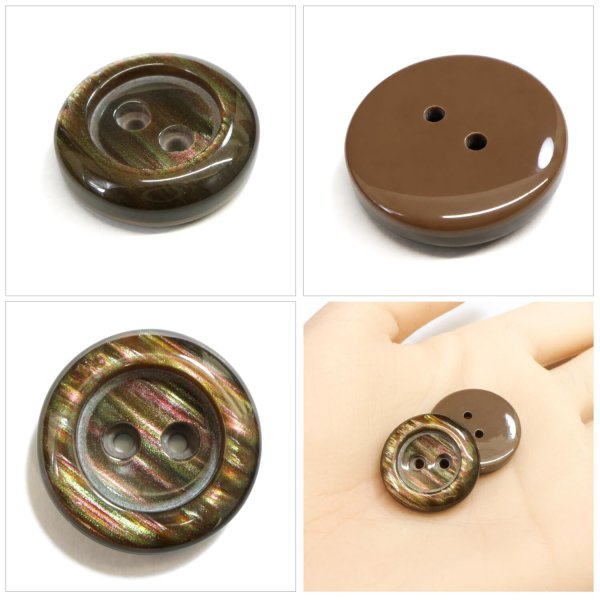 画像5: 二つ穴樹脂ボタン【ブラウン】21mm 6個入 シェル調 丸型 光沢 模様 手芸 服飾 付け替え きらきらぷんぷん丸 B-2160 (5)