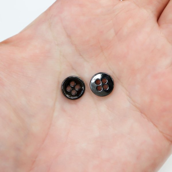 画像7: メタルボタン 四つ穴 【ブラック 鏡面仕上げ】 黒 シャツ スーツ 15個入り 【10mm】 きらきらぷんぷん丸 B-220 (7)