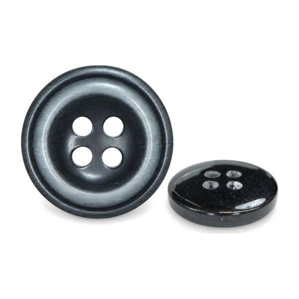 画像1: 樹脂ボタン ボールドリム【ブラック】15mm 10個入 丸型 四つ穴 マーブル調 手芸 服飾 付け替え きらきらぷんぷん丸 B-2222 (1)