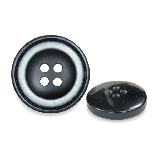 画像1: 樹脂ボタン ボールドリム【ブラック】20mm 6個入 丸型 四つ穴 マーブル調 手芸 服飾 付け替え きらきらぷんぷん丸 B-2224 (1)