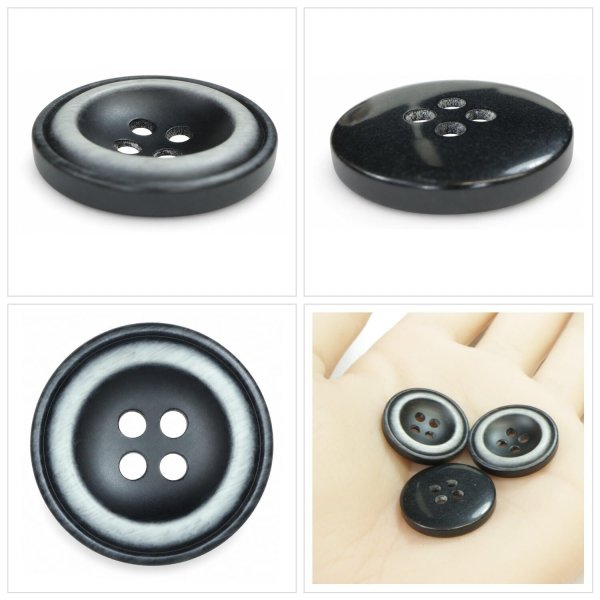 画像5: 樹脂ボタン ボールドリム【ブラック】20mm 6個入 丸型 四つ穴 マーブル調 手芸 服飾 付け替え きらきらぷんぷん丸 B-2224 (5)