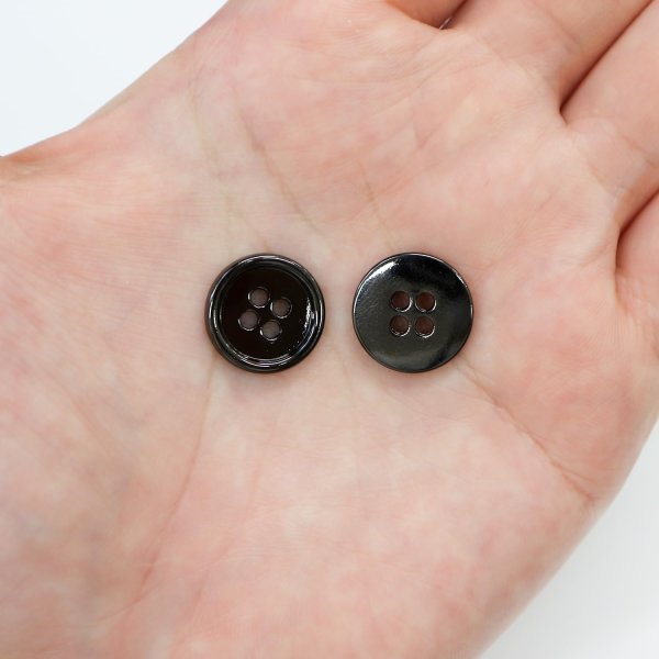 画像7: メタルボタン 四つ穴 【ブラック 鏡面仕上げ】 黒 シャツ スーツ 15個入り 【15mm】 きらきらぷんぷん丸 B-223 (7)