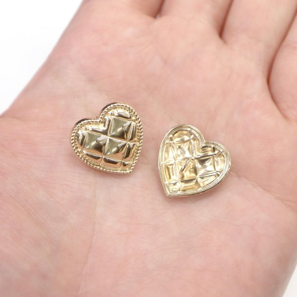 画像7: メタルボタン ハート型 キルティング風 【ゴールド 鏡面仕上げ】 金 足つき 飾り 縫製 10個入 【18mm】 きらきらぷんぷん丸 B-312 (7)