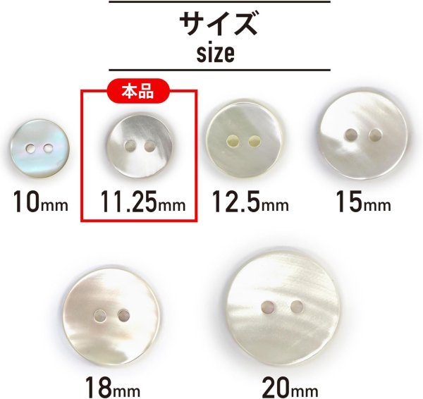 画像3: シェルボタン 貝ボタン 貝製 片面 高瀬貝 シャツ ボタン 二つ穴ボタン 白 ホワイト 12個入り 【11.25mm】 きらきらぷんぷん丸 B-516 (3)