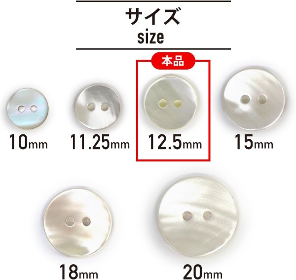 画像3: シェルボタン 貝ボタン 貝製 片面 高瀬貝 シャツ ボタン 二つ穴ボタン 白 ホワイト 8個入り 【12.5mm】 きらきらぷんぷん丸 B-517 (3)