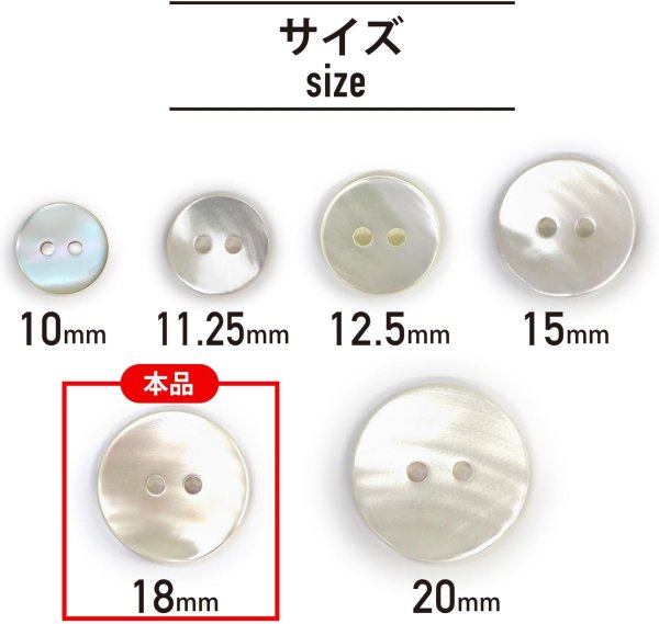 画像3: シェルボタン 貝ボタン 貝製 片面 高瀬貝 シャツ ボタン 二つ穴ボタン 白 ホワイト 5個入り 【18mm】 きらきらぷんぷん丸 B-519 (3)