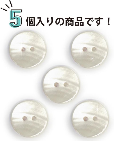 画像5: シェルボタン 貝ボタン 貝製 片面 高瀬貝 シャツ ボタン 二つ穴ボタン 白 ホワイト 5個入り 【20mm】 きらきらぷんぷん丸 B-520 (5)