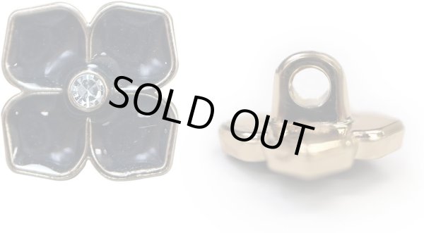 画像1: ラインストーン 花型ボタン 足つき 【ブラック】 黒 モチーフ ボタン 飾りボタン フラワー かわいい 5個入り 【11.5mm】 きらきらぷんぷん丸 B-721 (1)