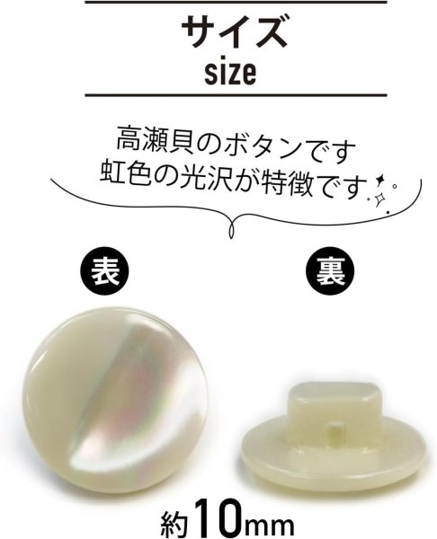画像3: 高瀬貝 フラット ボタン 【ホワイト】 白 シェルボタン 貝ボタン 貝製 5個入り 【10mm】 きらきらぷんぷん丸 B-756 (3)