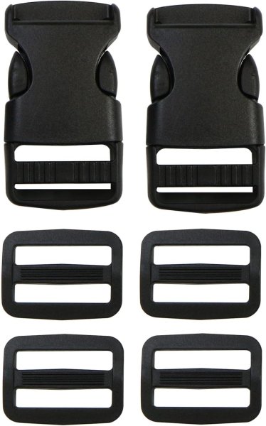 画像1: バックル 片引き コキカンセット 【25mm幅】 ベルト送り 黒 ブラック 差し込み式 プラスチック ベルト ストラップ バッグ パーツ きらきらぷんぷん丸 BCKL-016 (1)