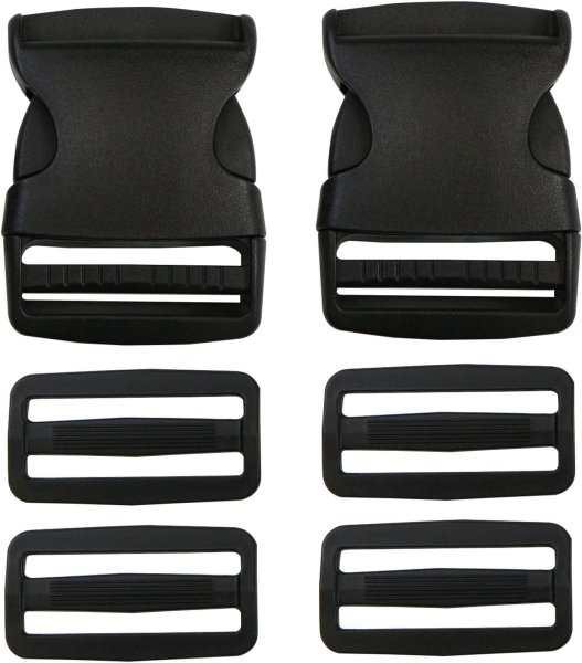 画像1: バックル 片引き コキカンセット 【50mm幅】 ベルト送り 黒 ブラック 差し込み式 プラスチック ベルト ストラップ バッグ パーツ きらきらぷんぷん丸 BCKL-018 (1)