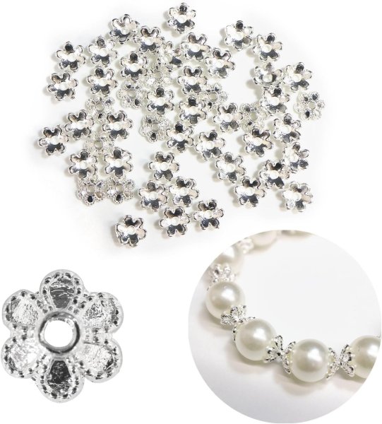 画像1: ビーズキャップ 花座 6mm【ライトシルバー】明るい銀色 50個入り 金具 飾り アクセサリー 手芸 ハンドメイド きらきらぷんぷん丸 BDC-001 (1)