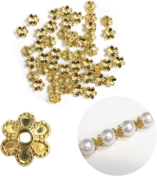 画像1: ビーズキャップ 花座 6mm【ゴールド】金色 50個入り 金具 飾り アクセサリー 手芸 ハンドメイド きらきらぷんぷん丸 BDC-002 (1)