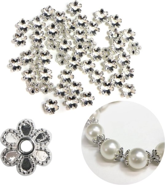 画像1: ビーズキャップ 花座 6mm【シルバー】銀色 50個入り 金具 飾り アクセサリー 手芸 ハンドメイド きらきらぷんぷん丸 BDC-003 (1)