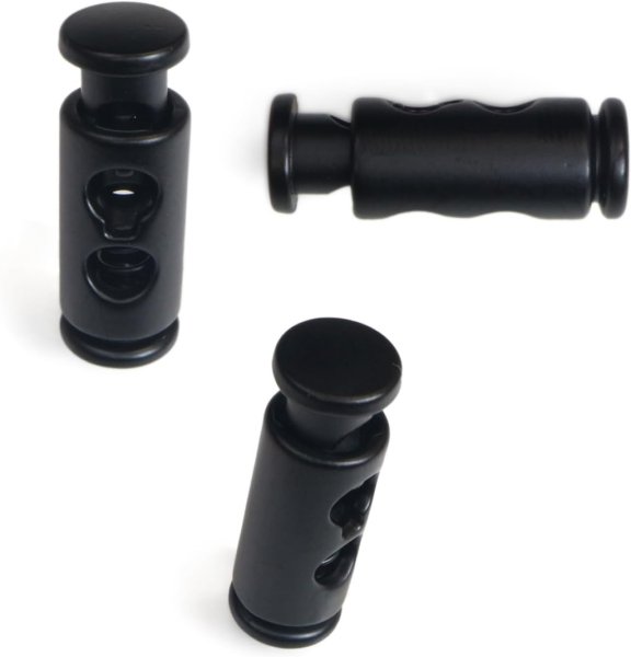 画像4: コードストッパー 紐止め 円柱型 金属製 2つ穴 穴経3mm【マット ブラック】5個入 スプリング 靴紐 留め具 金具 パーツ コードロック 銀 パーカー 巾着 結び目 先端 手芸 ハンドメイドきらきらぷんぷん丸 BK-015 (4)