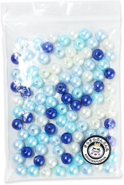 画像1: パールビーズ カラフル 8mm【ブルー系】青 約98粒 穴あり 両穴 樹脂 丸玉 光沢 大容量 お得セット ミックス 手芸用品 ハンドメイド きらきらぷんぷん丸 CB-071 (1)