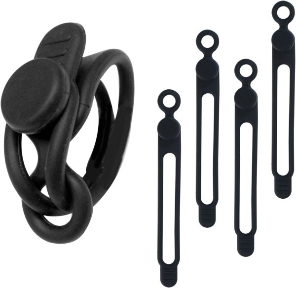 画像1: 結束用バンド シリコン 【ブラック】 黒 ケーブルバンド ケーブルタイ 固定 配線 再利用可能 【5本入り】 きらきらぷんぷん丸 CBN-014 (1)