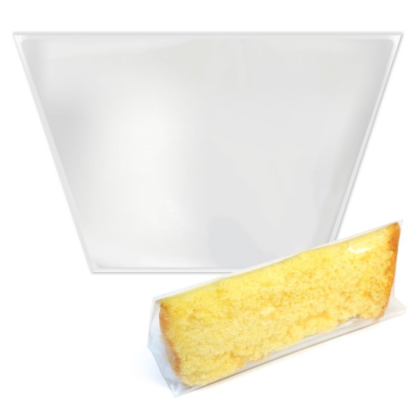 画像1: シフォンケーキ袋 テープなし 曇らない袋 防曇（ボードン）タイプ 【210/130x130mm】 100枚入り 30ミクロン厚 使い捨て お菓子 台形 OPP ラッピング 国産 透明 (1)