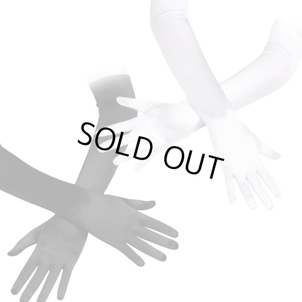 画像1: [きらきらぷんぷん丸] ロンググローブ 手袋 サテン風 【ブラック ホワイト】 ウェディング ブライダル 花嫁 オペラ コスプレ セクシー COS-016 (1)