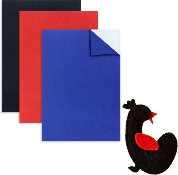 画像1: フェルト シール A4サイズ 3枚入り 【Aセット】 レッド ブルー ブラック 赤 青 黒 フリーカット 大判サイズ 粘着 貼れる クラフト きらきらぷんぷん丸 FET-001 (1)