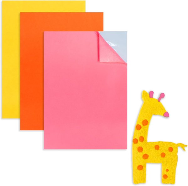 画像1: フェルト シール A4サイズ 3枚入り 【Bセット】 イエロー オレンジ ピンク 黄色 フリーカット 大判サイズ 粘着 貼れる クラフト きらきらぷんぷん丸 FET-002 (1)