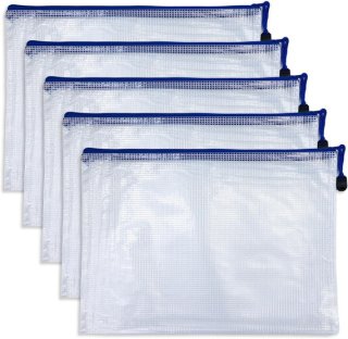 平袋ケース ジッパー式 ファイルケース A4 5枚入り（白色） x〔1セット〕メッシュ