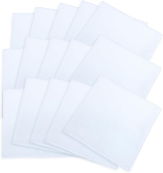 画像1: ハンカチ 白 無地 【15枚入り】 約280x280mm シンプル コットン 綿 お絵描き 手芸 染色 冠婚葬祭 ポケットチーフ 男女兼用 刺繍 きらきらぷんぷん丸 HDKF-002 (1)