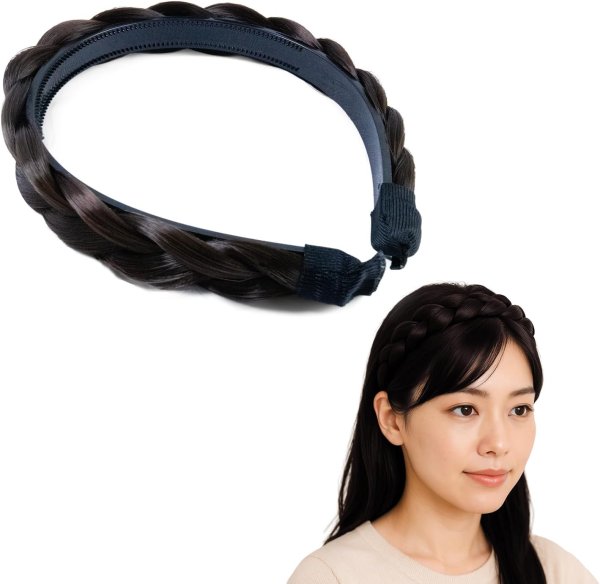 画像1: 三つ編み カチューシャ【ダークブラウン】 茶色 ヘアアクセサリー 三編み 髪飾り 可愛い ヘアバンド ヘアアレンジ 編み込み きらきらぷんぷん丸 HEK-009 (1)