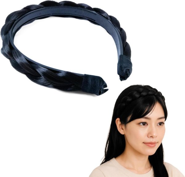 画像1: 三つ編み カチューシャ【ブラック】 黒 ヘアアクセサリー 三編み 髪飾り 可愛い ヘアバンド ヘアアレンジ 編み込み きらきらぷんぷん丸 HEK-010 (1)