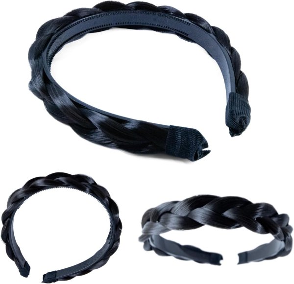 画像5: 三つ編み カチューシャ【ブラック】 黒 ヘアアクセサリー 三編み 髪飾り 可愛い ヘアバンド ヘアアレンジ 編み込み きらきらぷんぷん丸 HEK-010 (5)