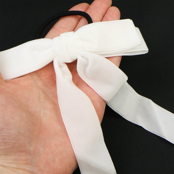 画像5: ベロア リボン ヘアゴム 2個入り 【ホワイト】 白 ロングリボン 長い ヘアアクセサリー 髪飾り 髪留め 可愛い かわいい おしゃれ きらきらぷんぷん丸 HGM-009 (5)