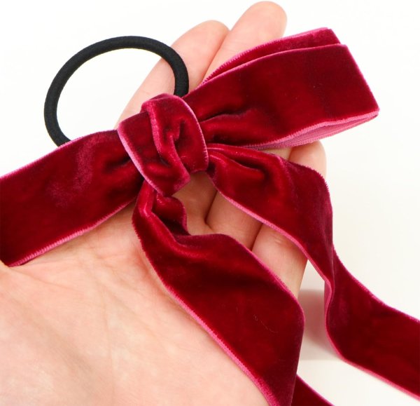 画像5: ベロア リボン ヘアゴム 2個入り 【ワインレッド】 赤 ロングリボン 長い ヘアアクセサリー 髪飾り 髪留め 可愛い かわいい おしゃれ きらきらぷんぷん丸 HGM-010 (5)