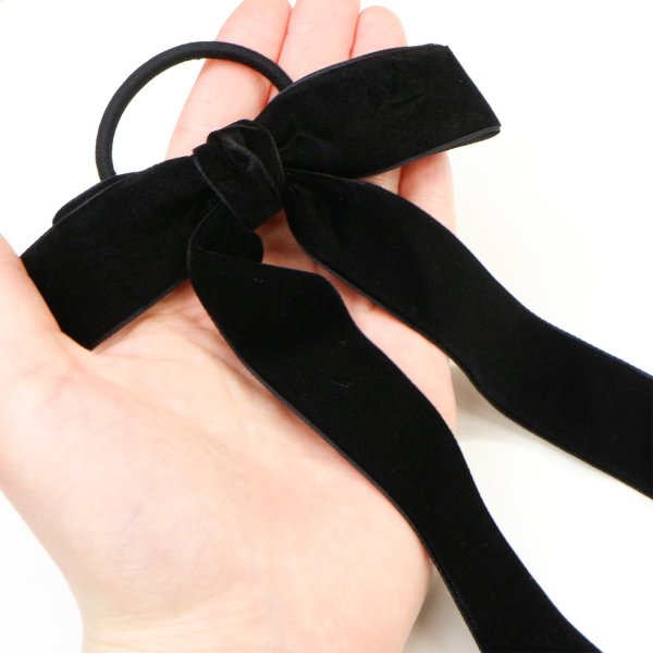 画像5: ベロア リボン ヘアゴム 2個入り 【ブラック】 黒 ロングリボン 長い ヘアアクセサリー 髪飾り 髪留め 可愛い かわいい おしゃれ きらきらぷんぷん丸 HGM-011 (5)